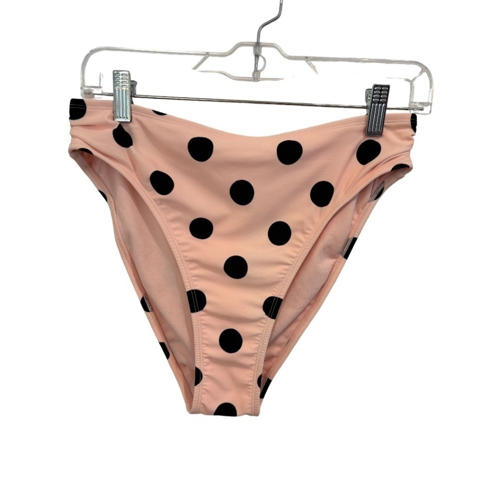 Xhilaration Hi Leg and Hi Waist Pink Black Polka Dot Bikini Bottom Size L NWT